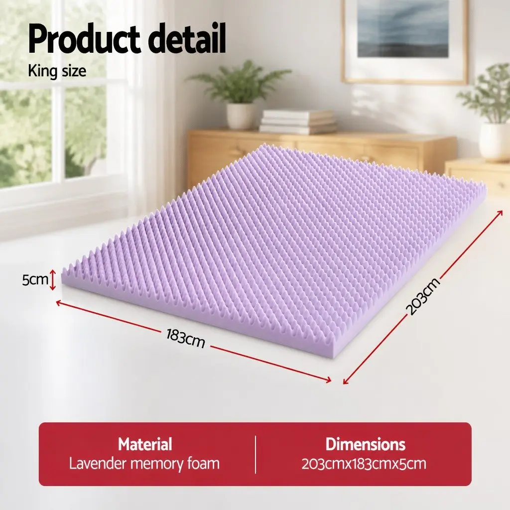 Memory Foam Mattress Topper 5cm Lavender Infused King Egg Crate