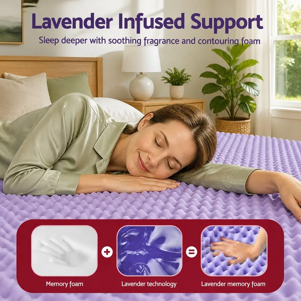 Memory Foam Mattress Topper 5cm Lavender Infused King Egg Crate