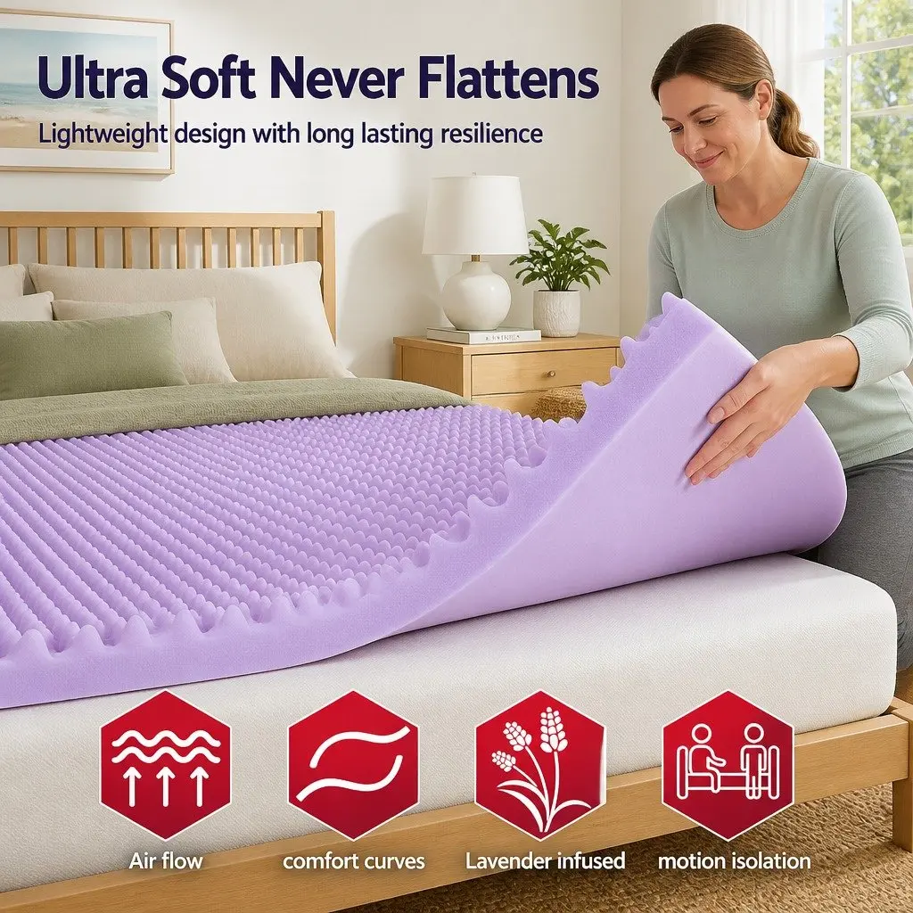 Memory Foam Mattress Topper 5cm Lavender Infused King Egg Crate