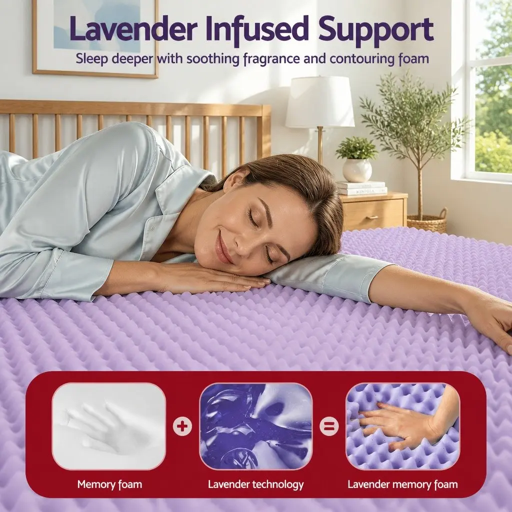 Memory Foam Mattress Topper 5cm Egg Crate King Single Lavender
