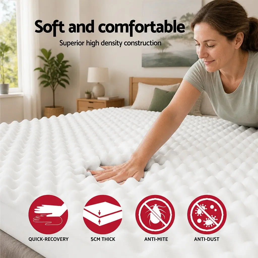 Foam Mattress Topper Egg Crate 5cm Double White Comfort Support Pad