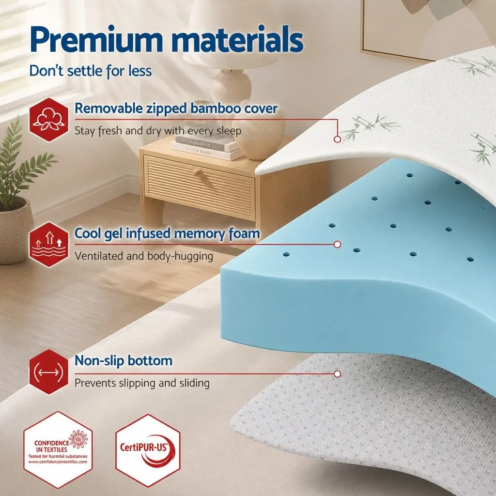 12cm Memory Foam Mattress Topper with Bamboo Cover