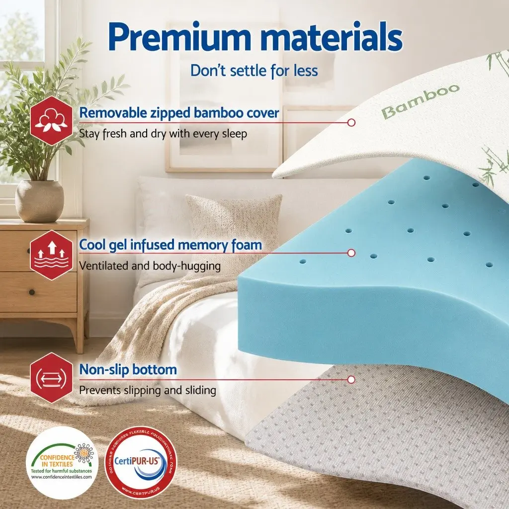 King Single Bed Memory Foam Mattress Topper 12cm