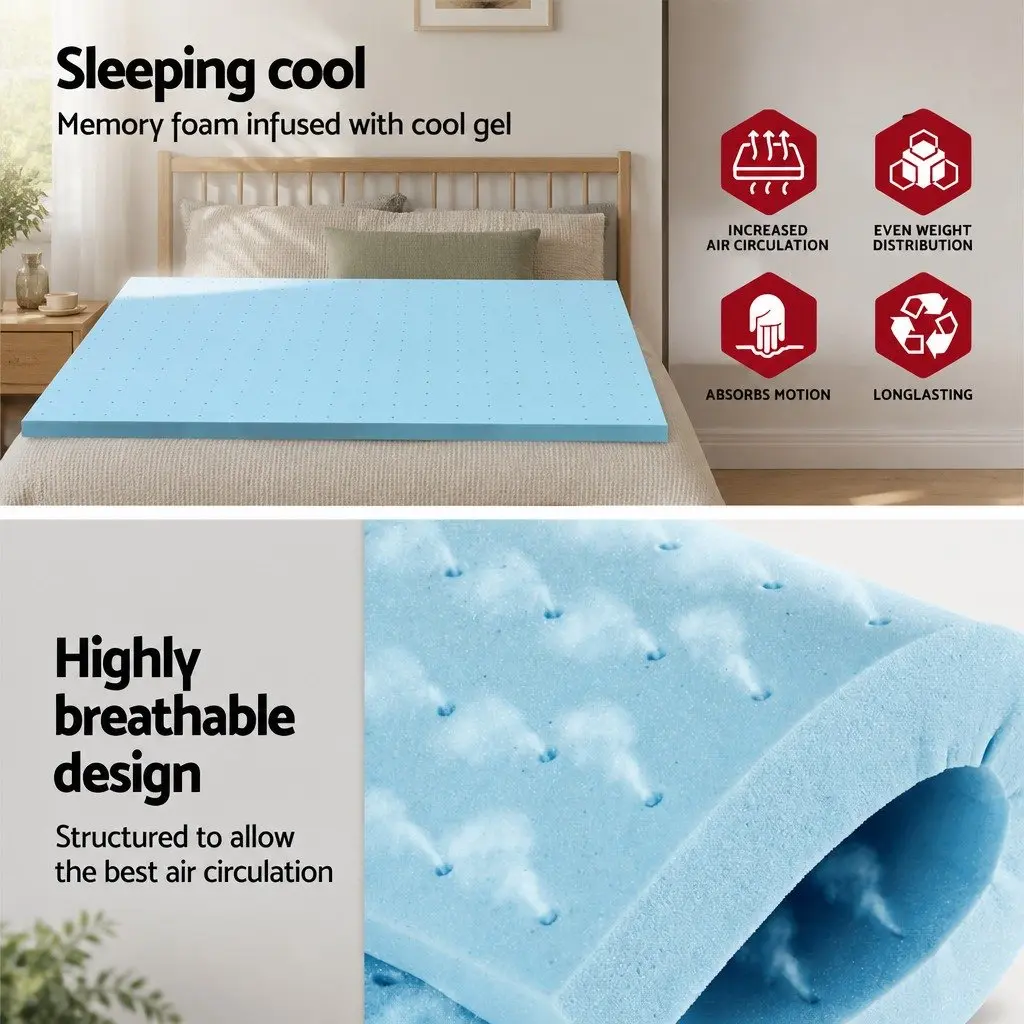 5cm Ventilated Gel Memory Foam Mattress Topper for Double Beds