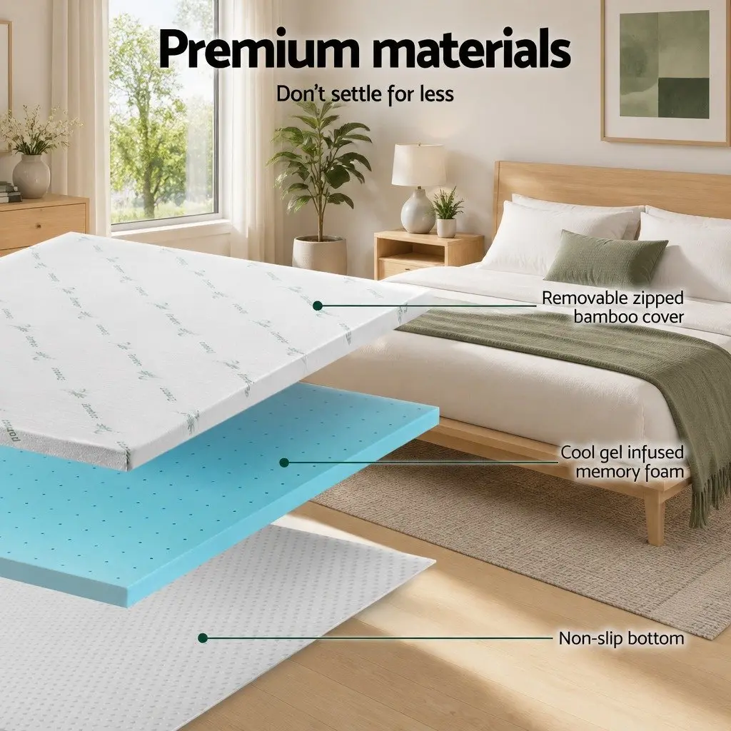 5cm Thick Gel Memory Foam Mattress Topper with Bamboo Cover