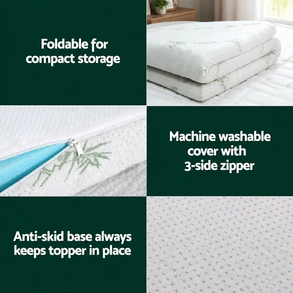 Queen Size Memory Foam Mattress Topper with Bamboo Cover 8cm