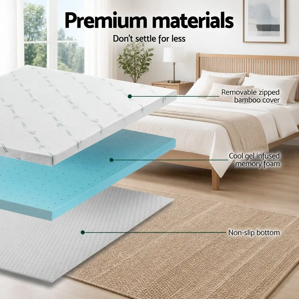 Queen Size Memory Foam Mattress Topper with Bamboo Cover 8cm