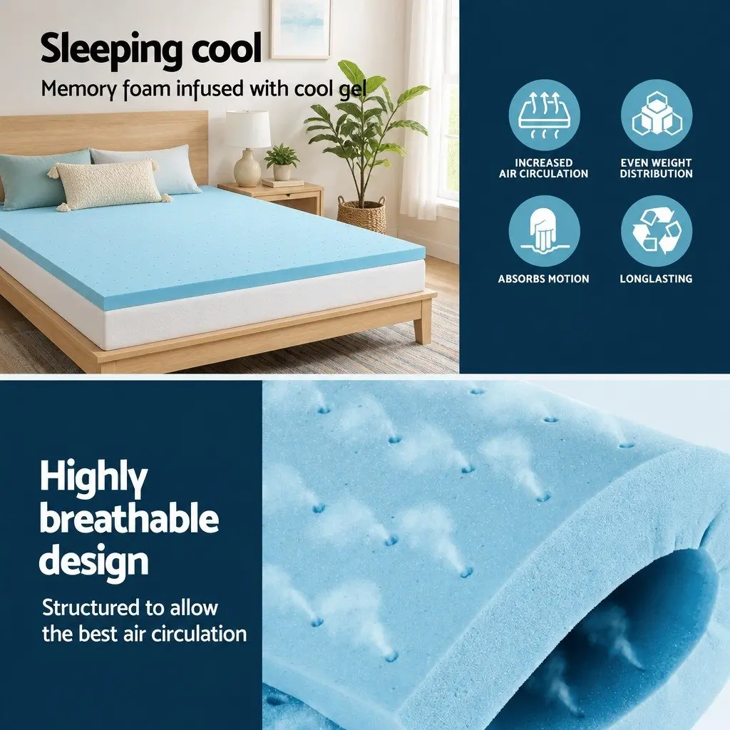 8cm Thick Memory Foam Mattress Topper with Gel and Bamboo Cover