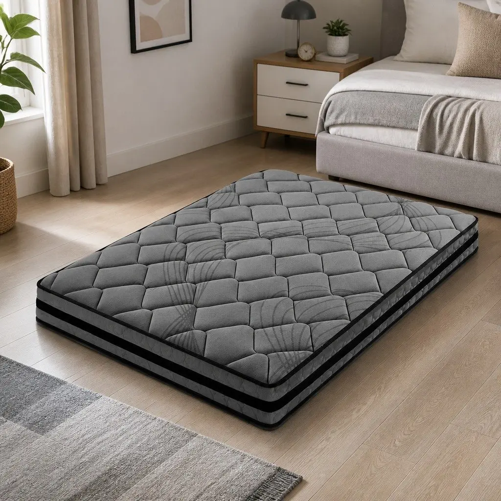 Queen Mattress 22cm Medium Firm Pocket Spring Bed Sleep Support Grey Black