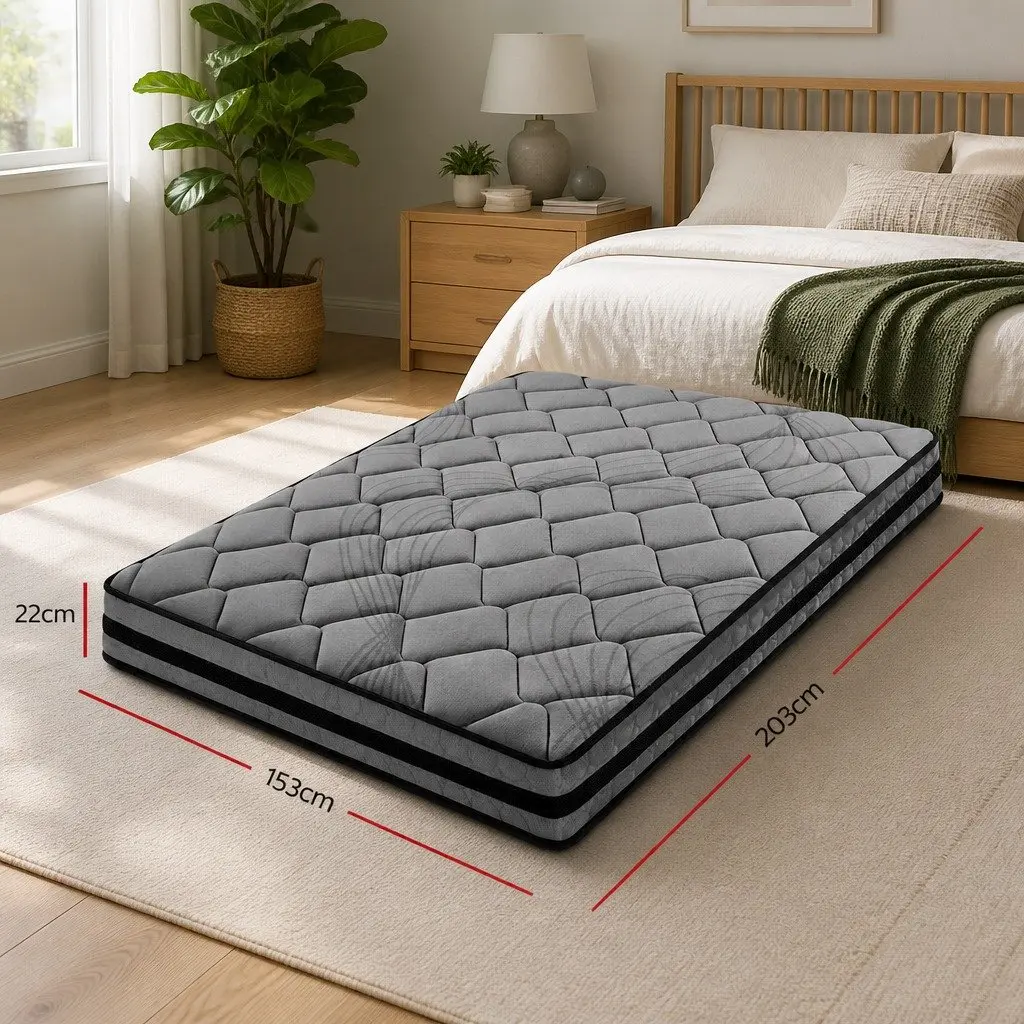 Queen Mattress 22cm Medium Firm Pocket Spring Bed Sleep Support Grey Black