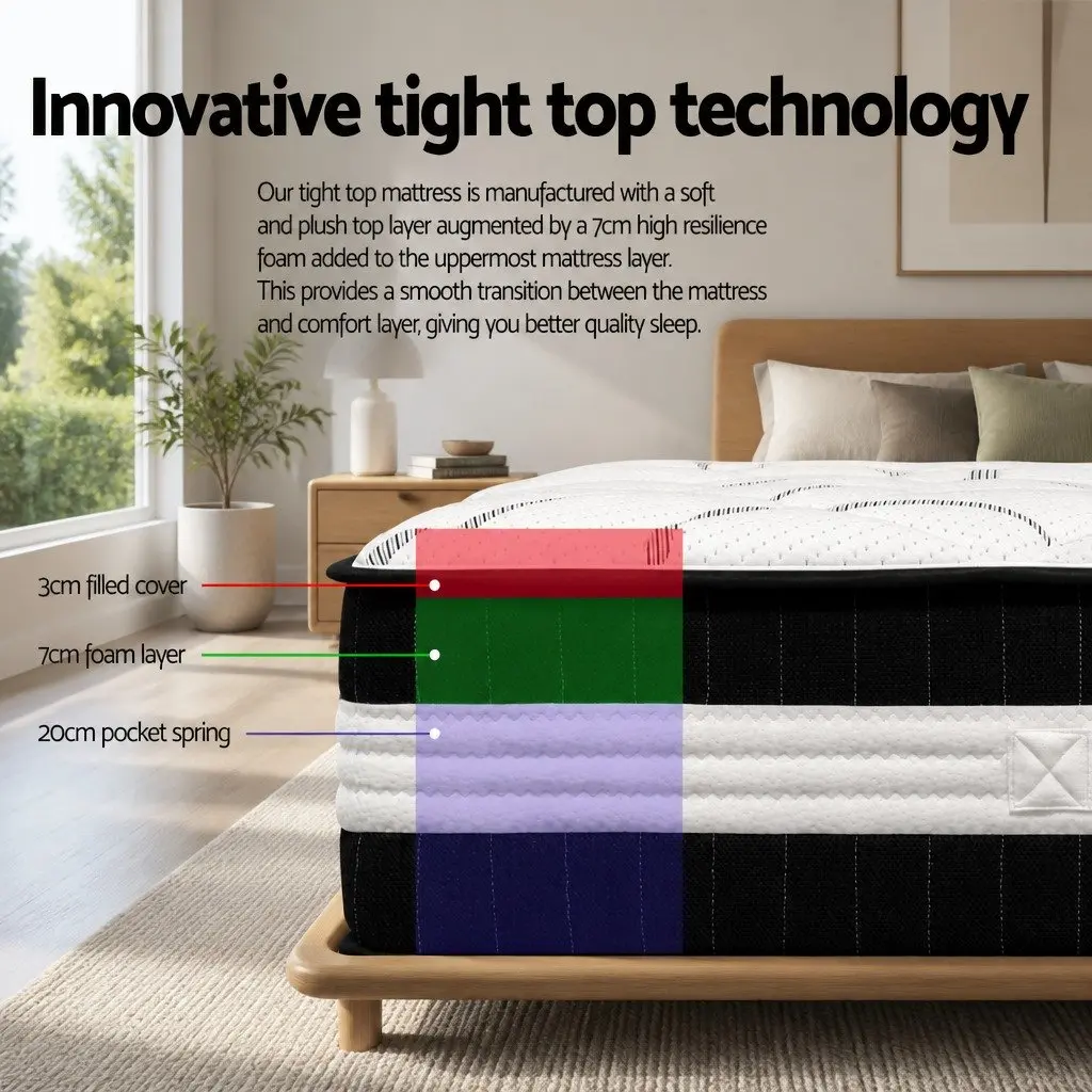 Single Mattress Pocket Spring 30cm Medium Firm White