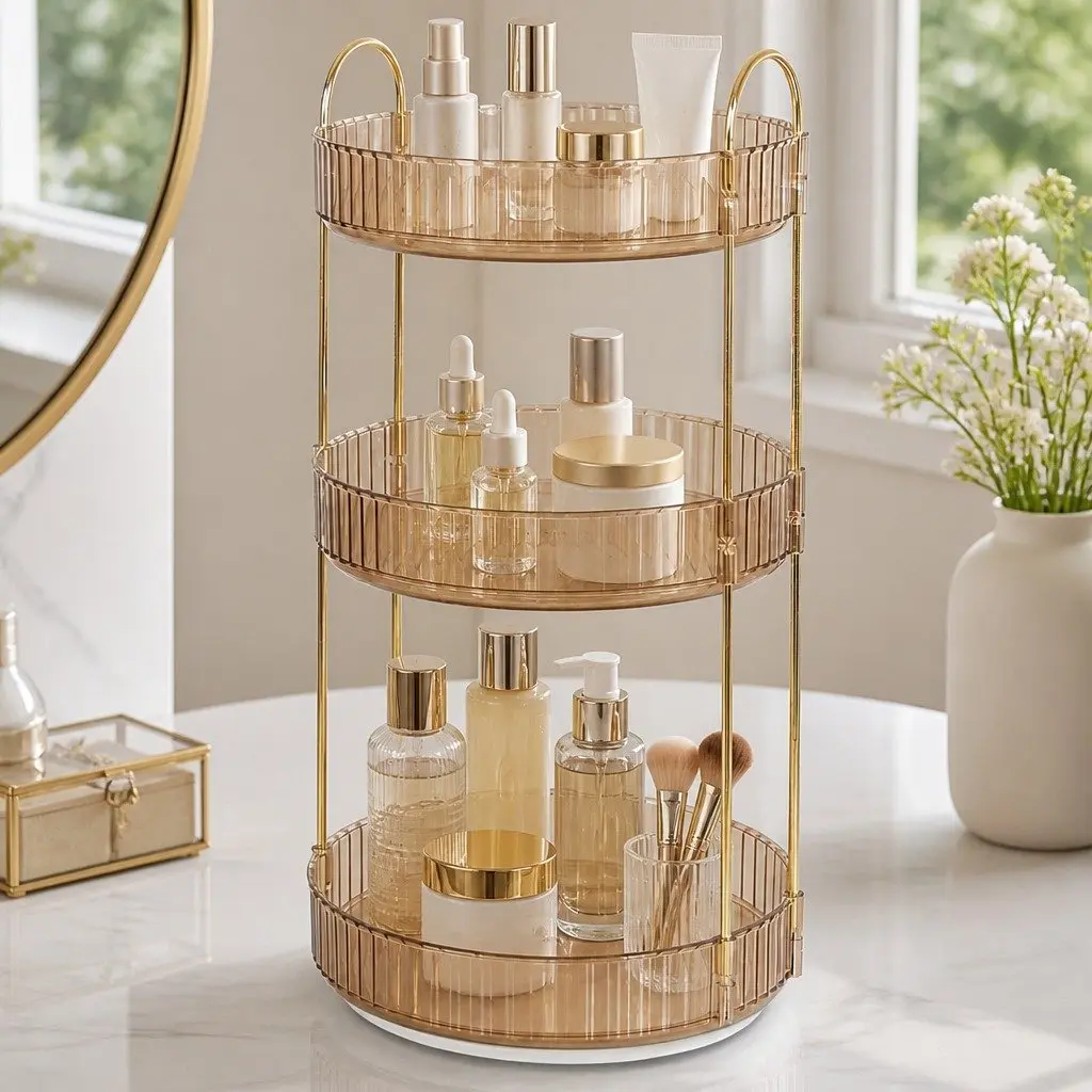 Gold 360° Rotating Makeup Organiser for Easy Access