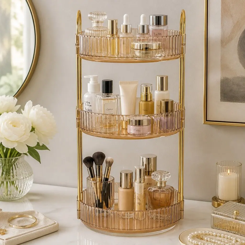 Gold 360° Rotating Makeup Organiser for Easy Access