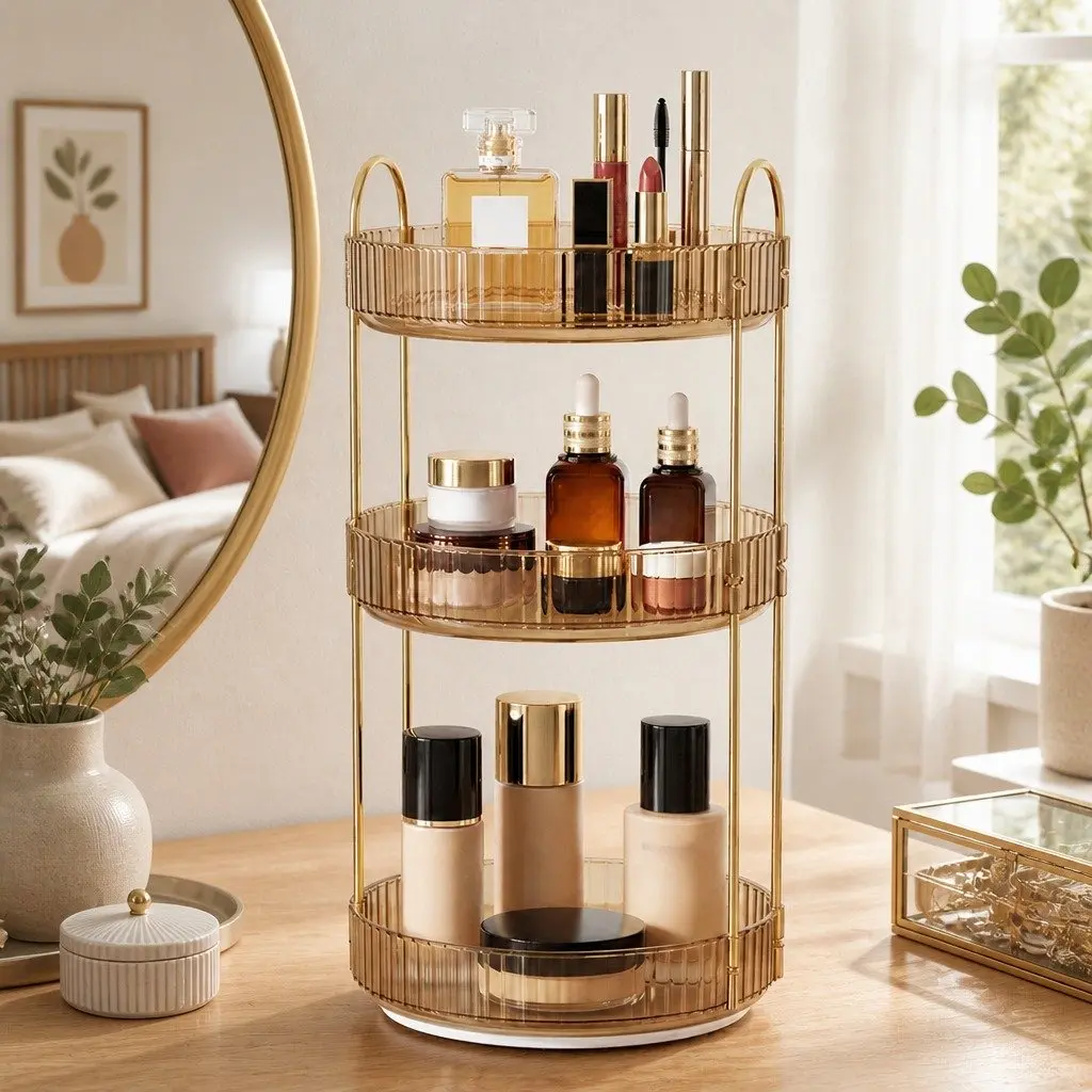 Gold 360° Rotating Makeup Organiser for Easy Access