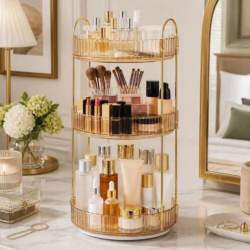Gold 360° Rotating Makeup Organiser for Easy Access