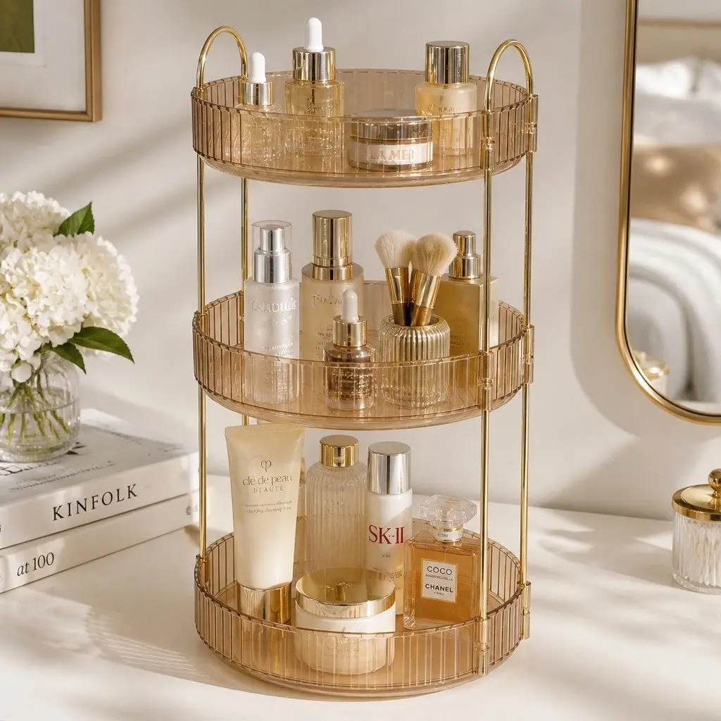 Gold 360° Rotating Makeup Organiser for Easy Access