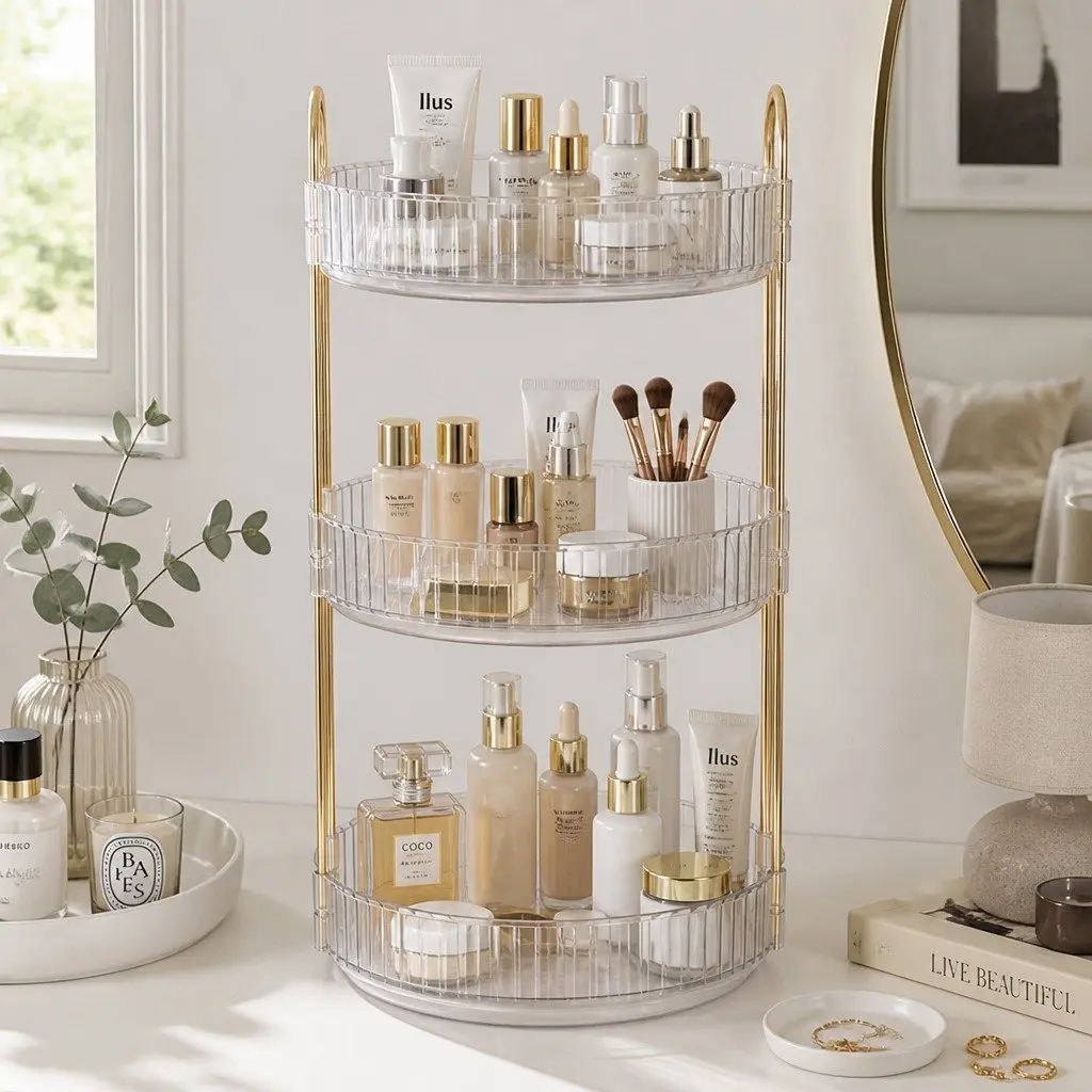 360° Rotating Makeup Organiser in White