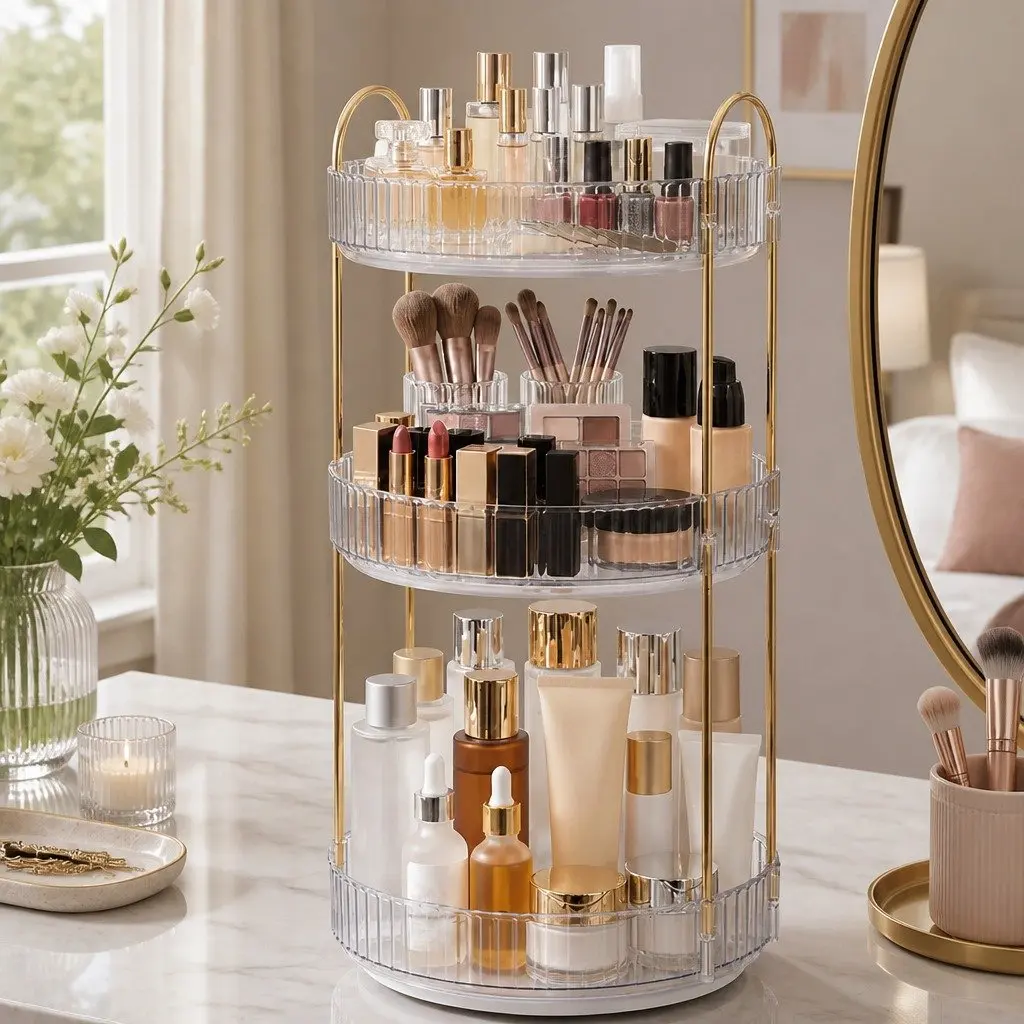 360° Rotating Makeup Organiser in White