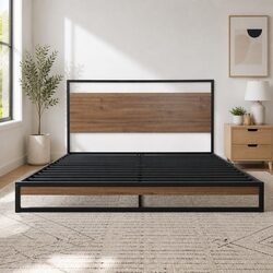 Industrial King Size Metal Bed Frame with MDF Support
