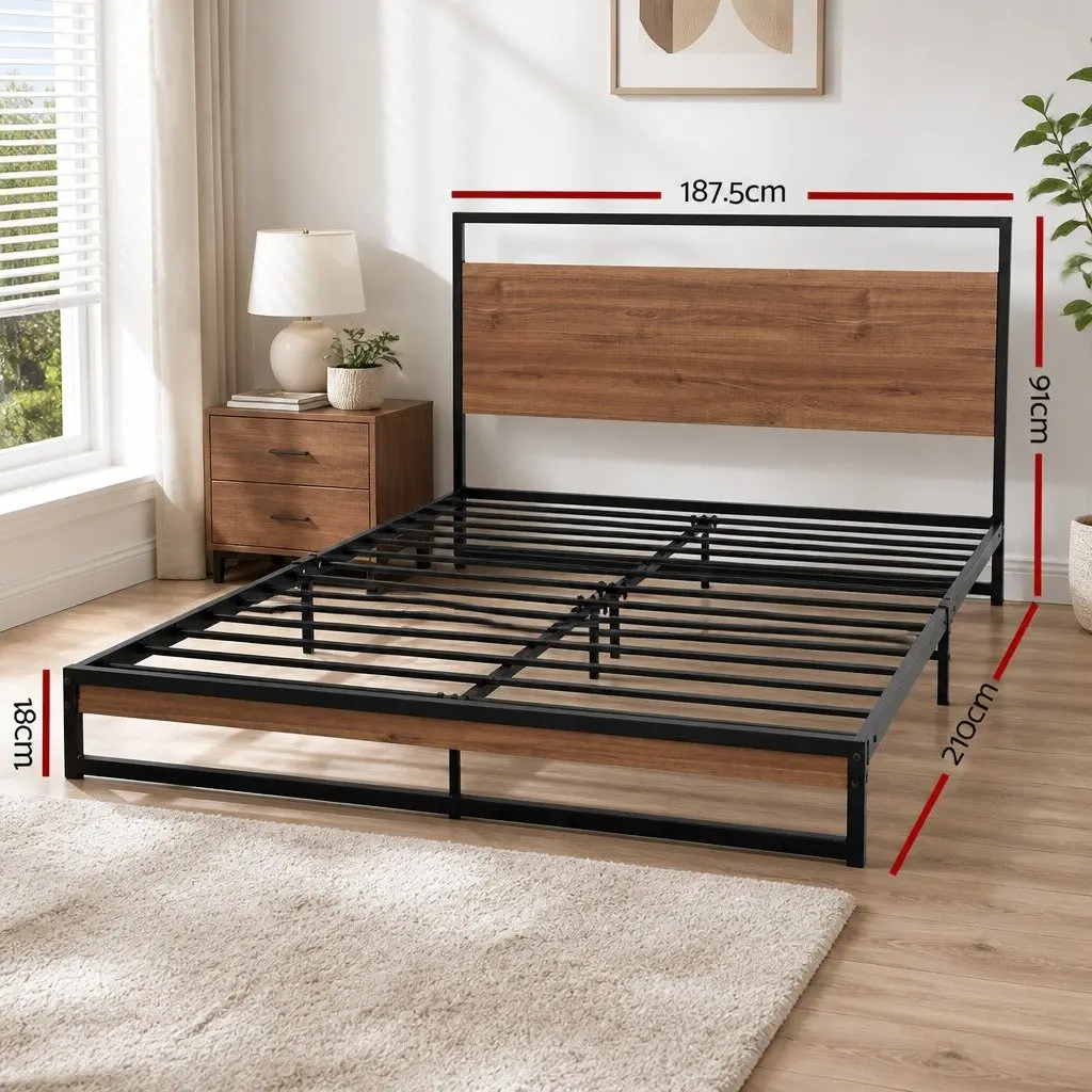 Industrial King Size Metal Bed Frame with MDF Support