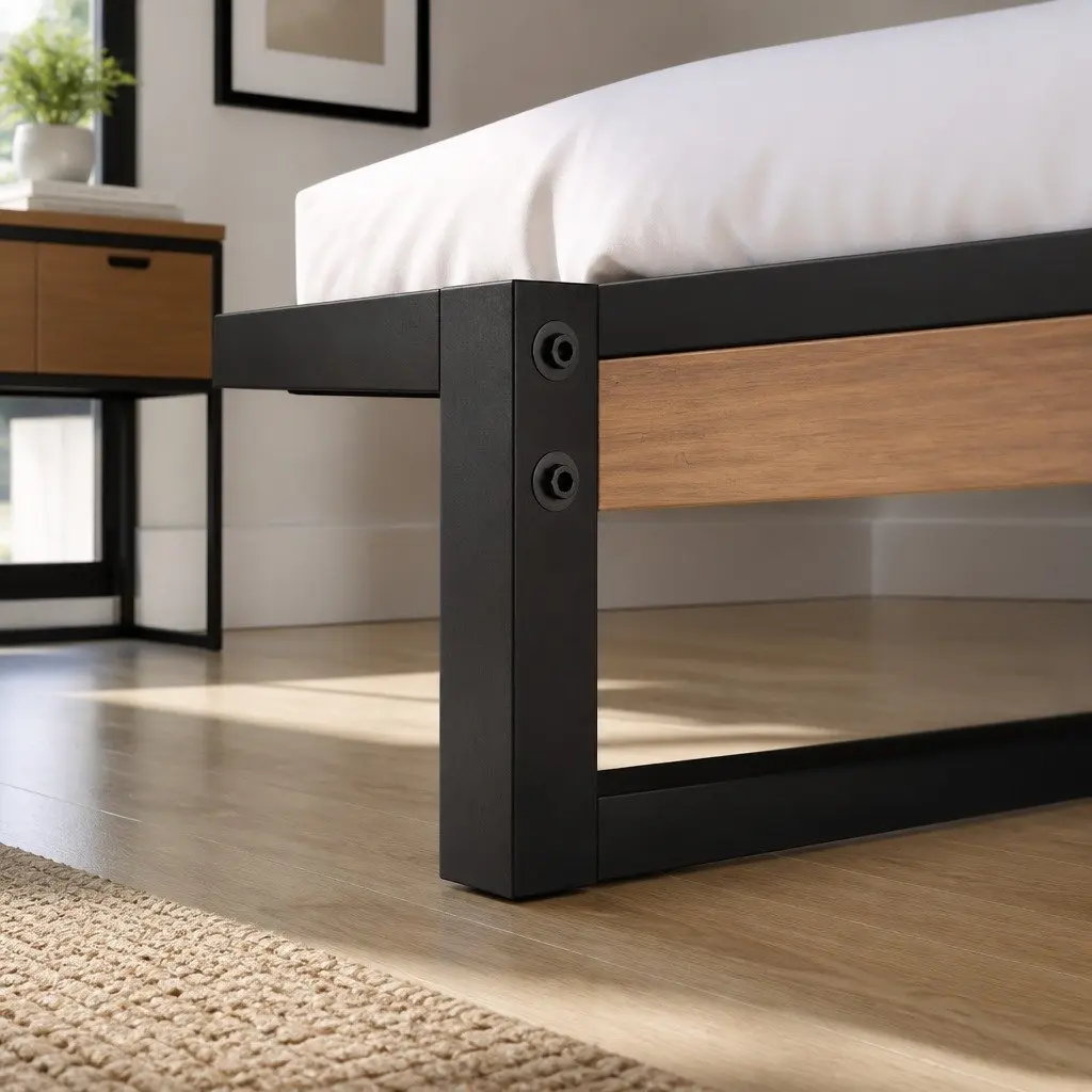 Industrial King Size Metal Bed Frame with MDF Support