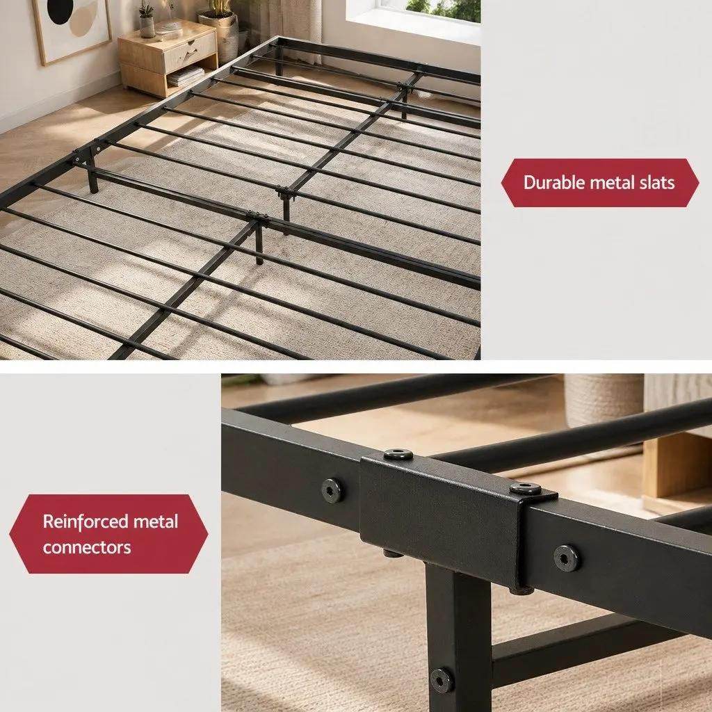 Industrial King Size Metal Bed Frame with MDF Support