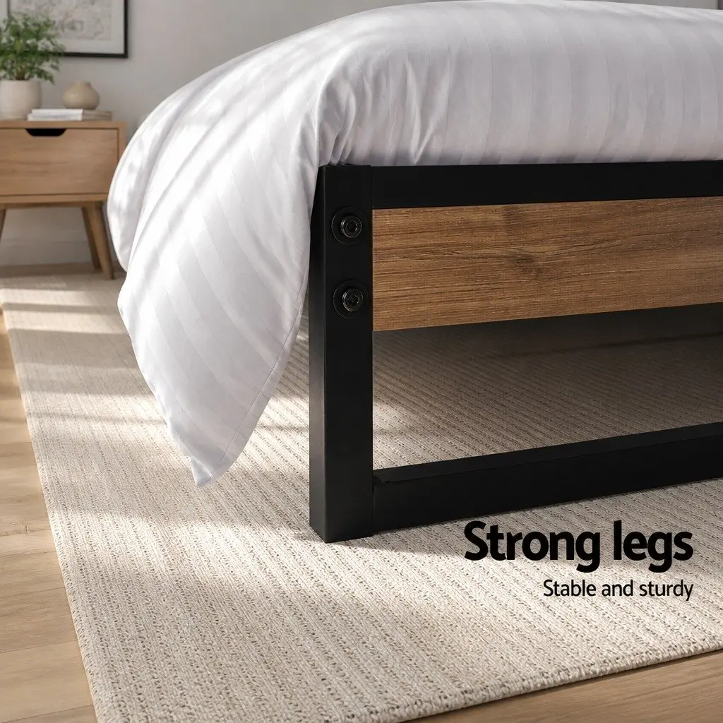 Industrial King Size Metal Bed Frame with MDF Support