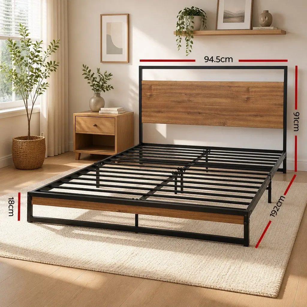 Industrial-Style Single Metal Bed Frame in Black