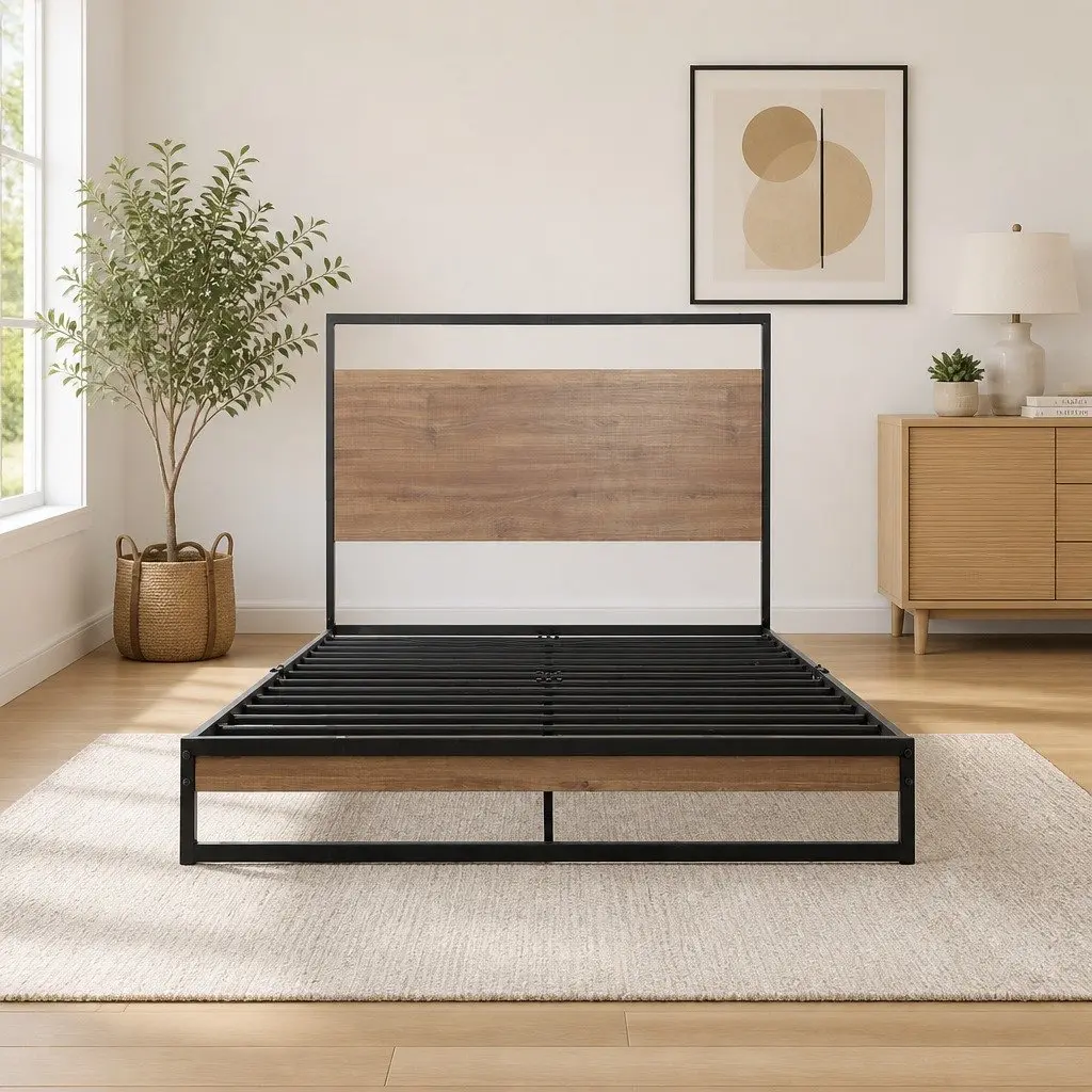 Industrial-Style Single Metal Bed Frame in Black