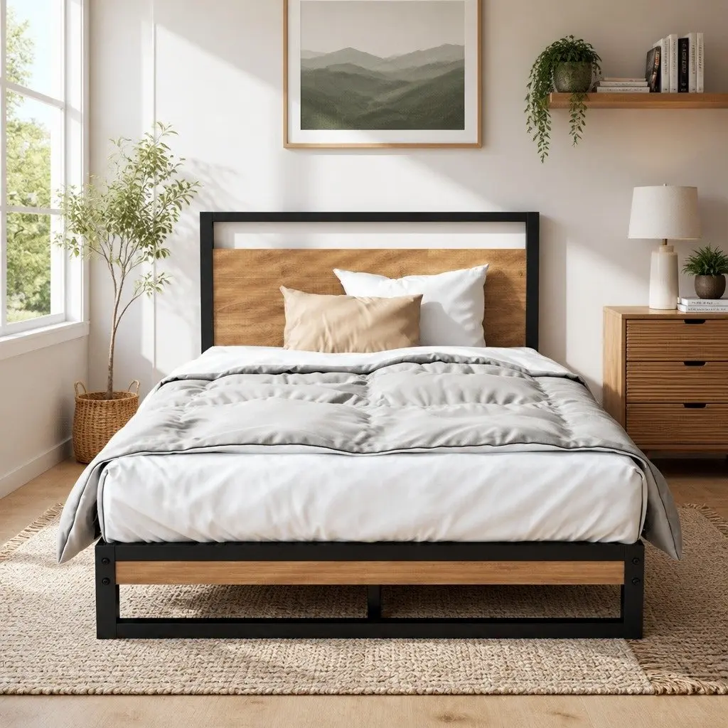 Industrial-Style Single Metal Bed Frame in Black