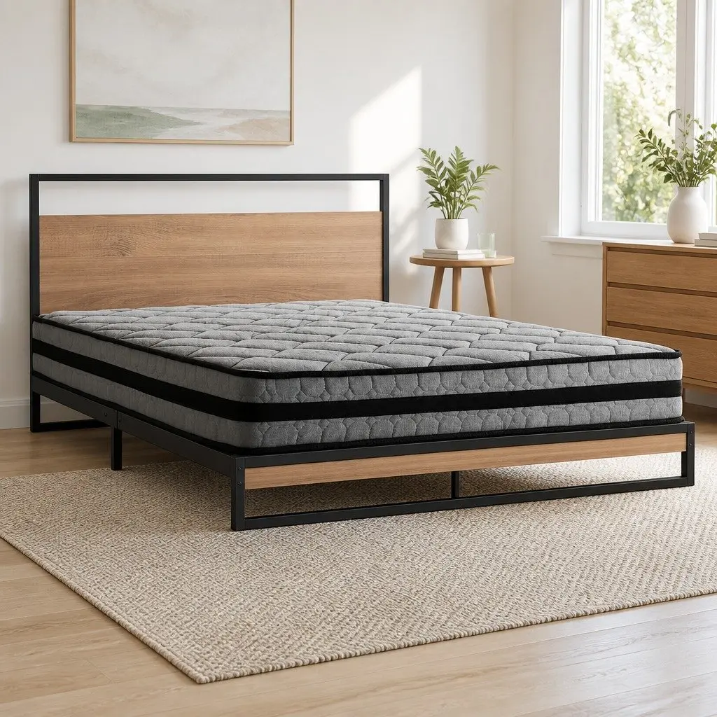 Metal Platform Double Bed Frame with Pocket Spring Mattress