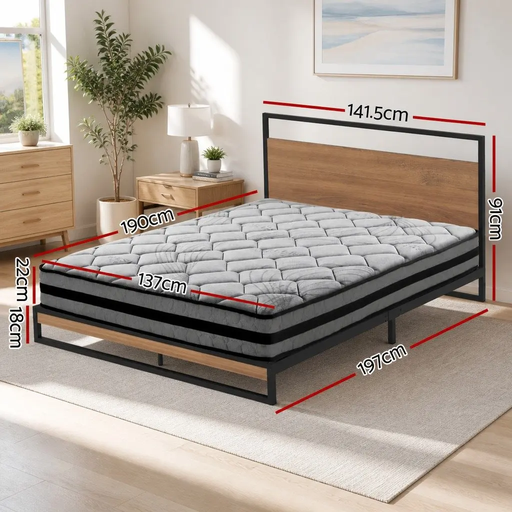 Metal Platform Double Bed Frame with Pocket Spring Mattress