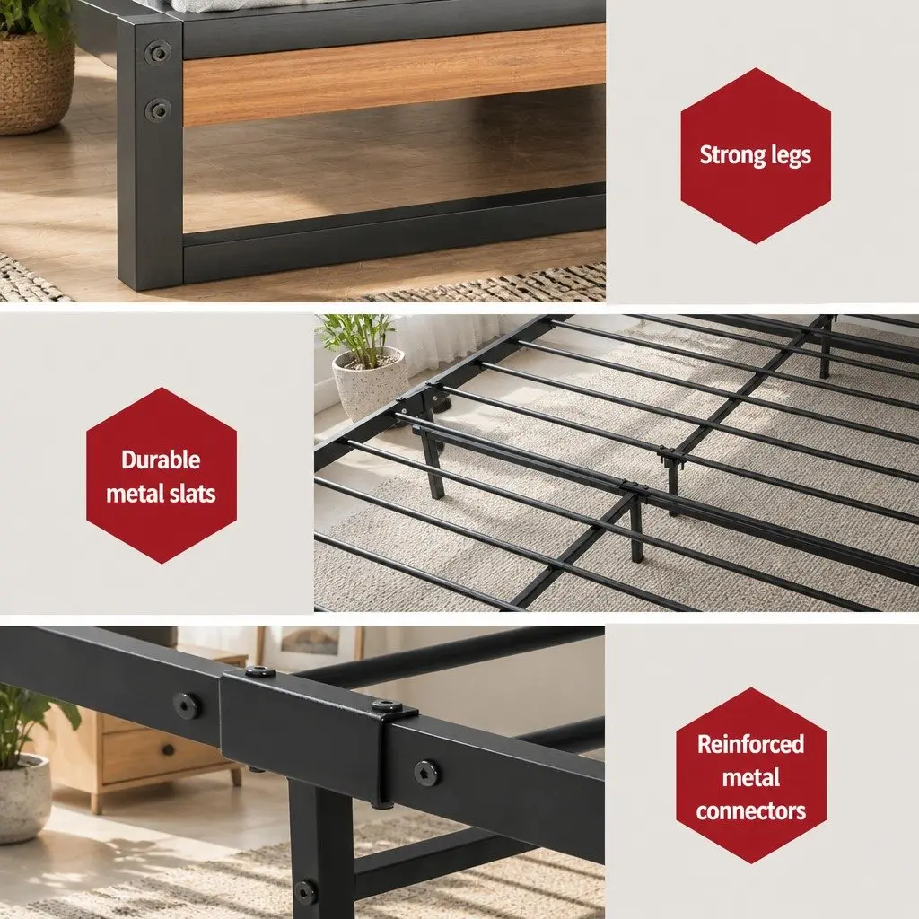 Metal Platform Double Bed Frame with Pocket Spring Mattress
