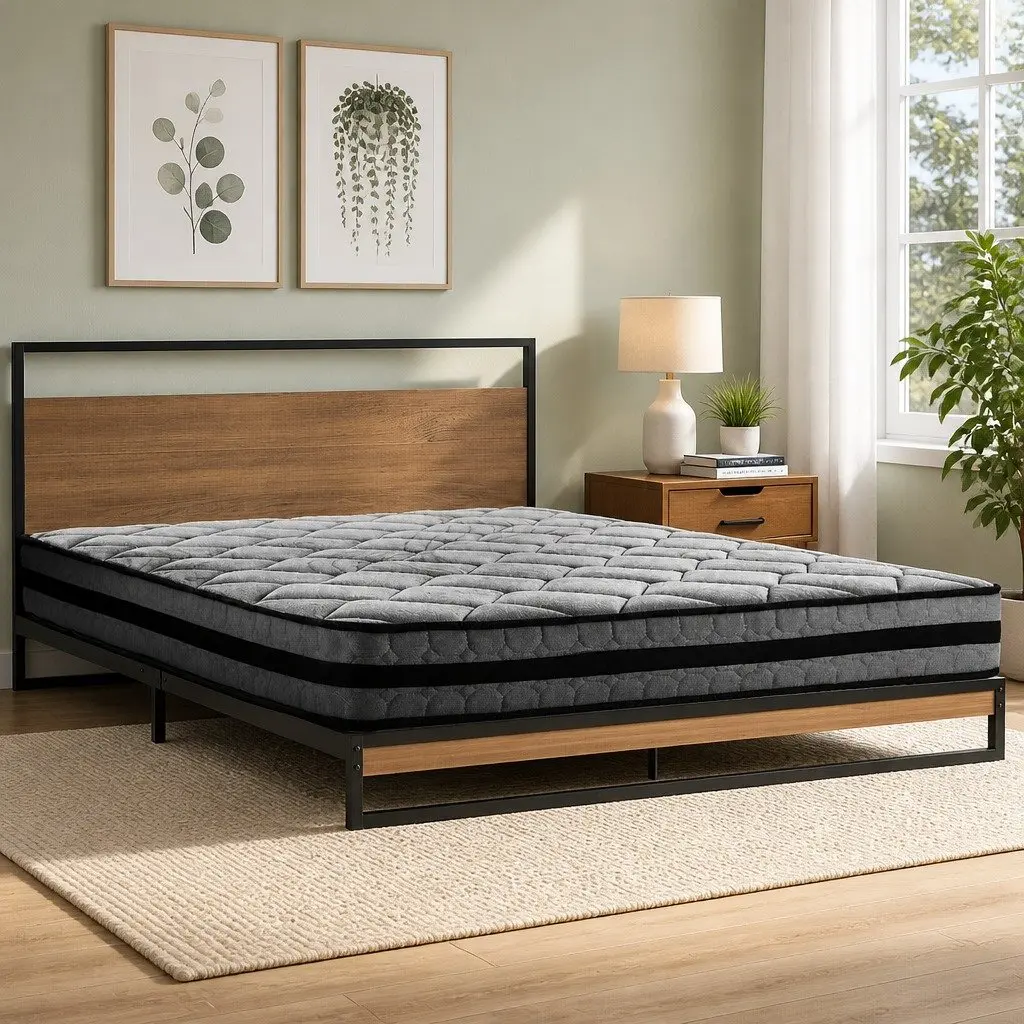 Metal Platform Double Bed Frame with Pocket Spring Mattress