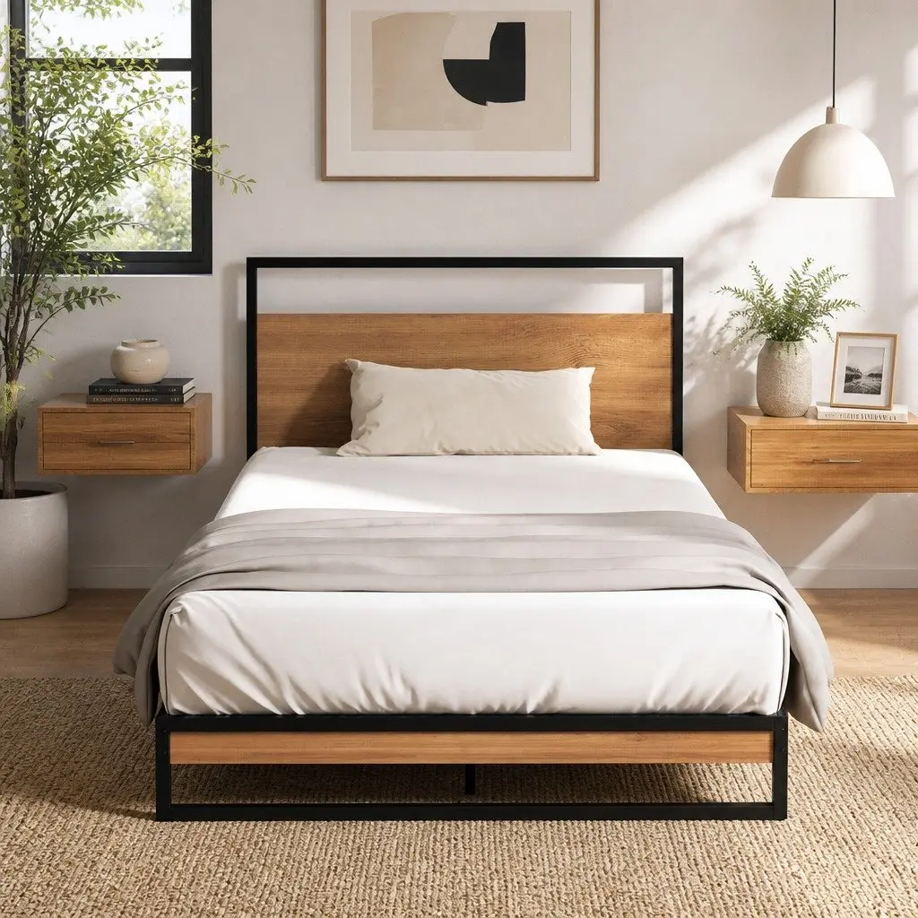 Metal Bed Frame with Pocket Spring Mattress