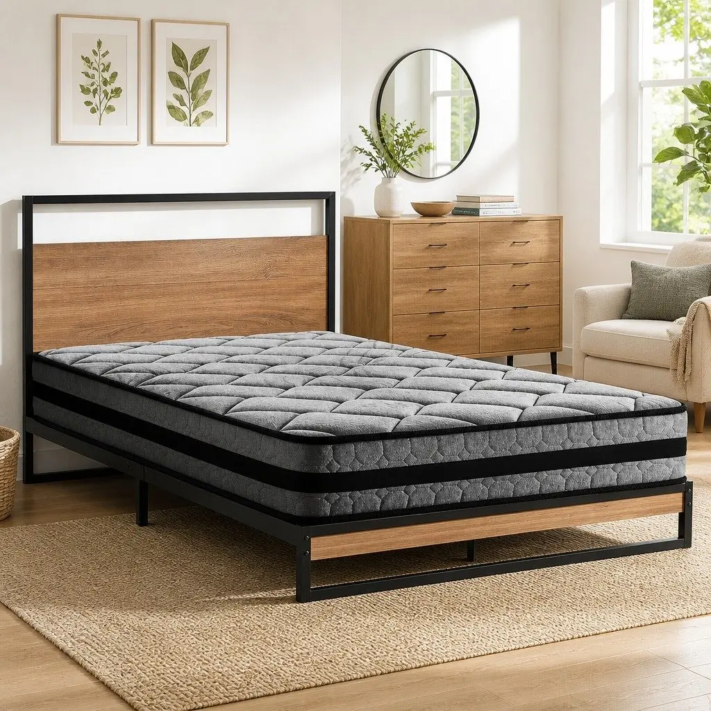 Metal Bed Frame with Pocket Spring Mattress