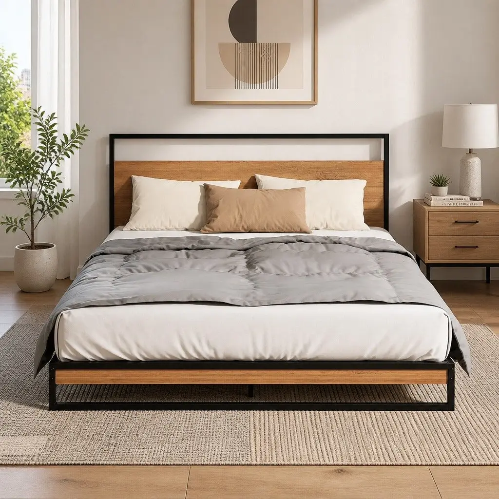 Queen Size Bed Frame with Pocket Spring Mattress