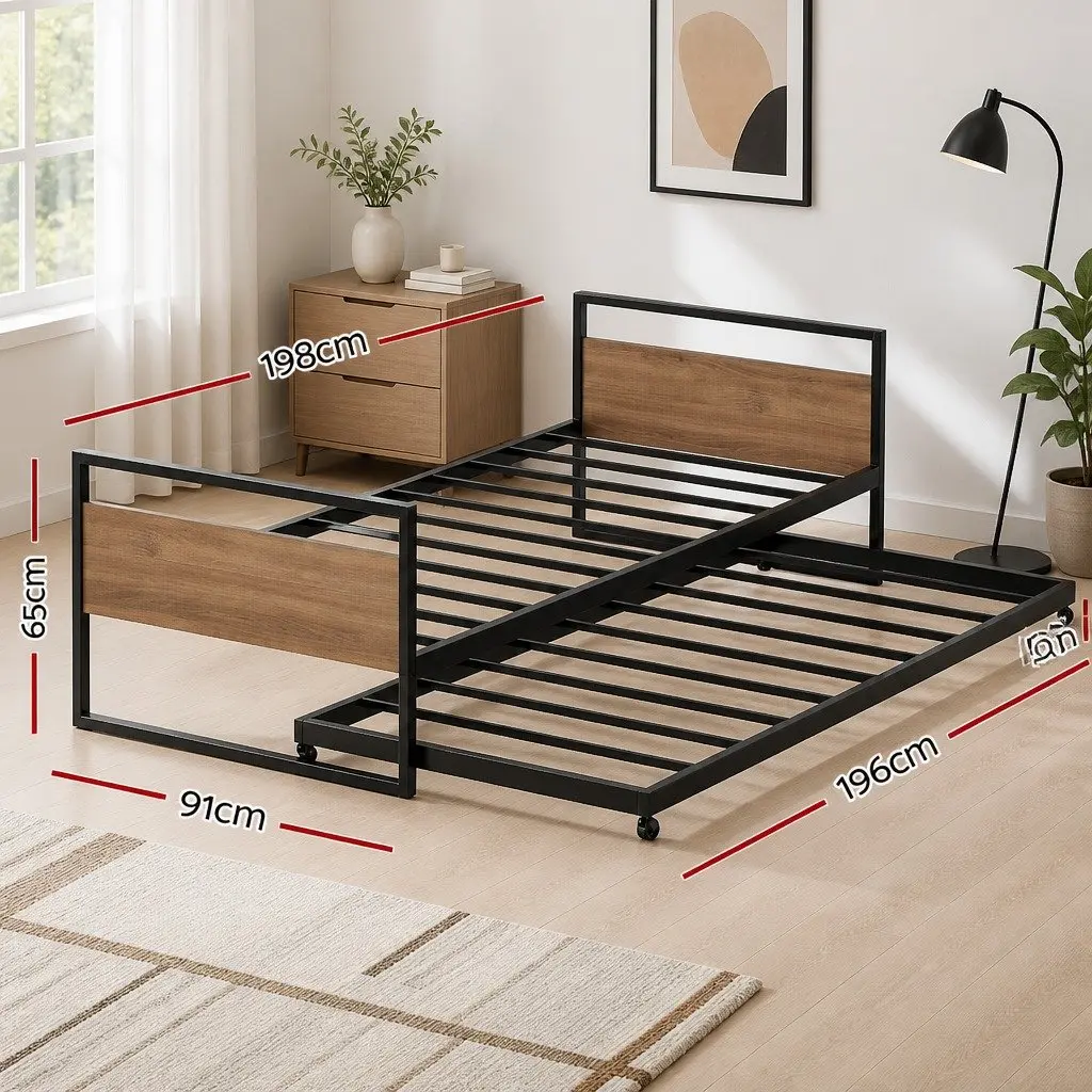 Metal Bed Frame Industrial Style Single Size Black