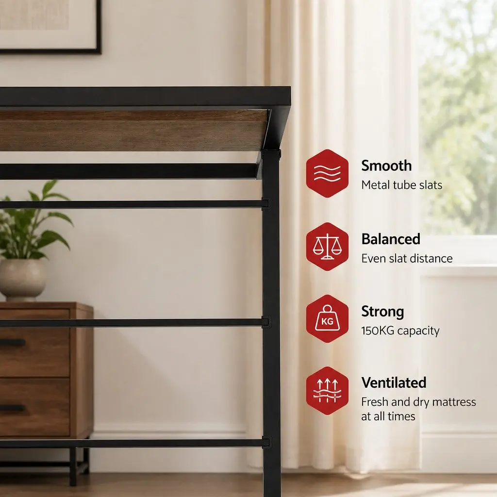 Metal Bed Frame Industrial Style Single Size Black