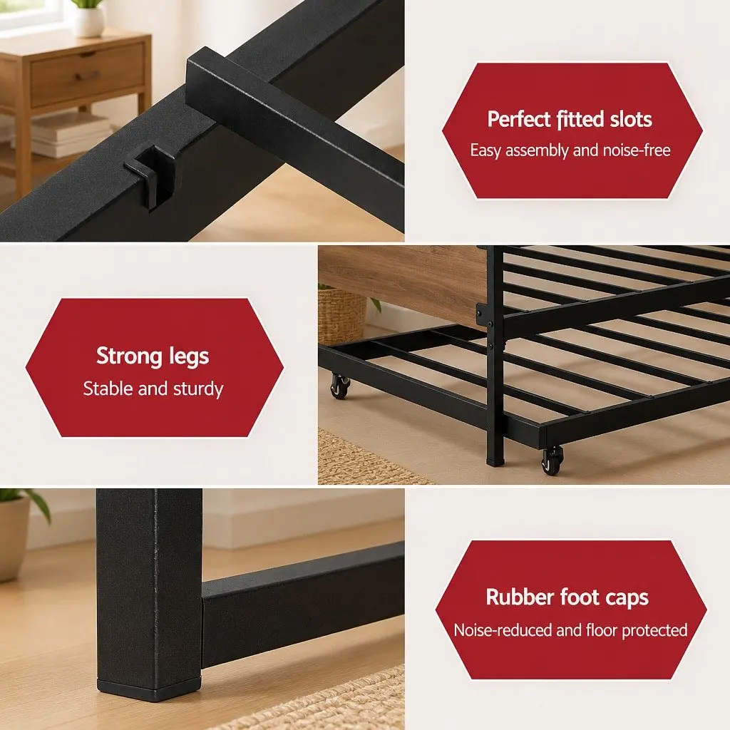 Metal Bed Frame Industrial Style Single Size Black