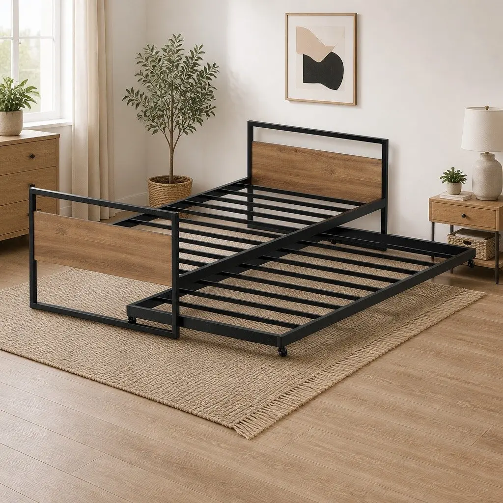 Metal Bed Frame Industrial Style Single Size Black