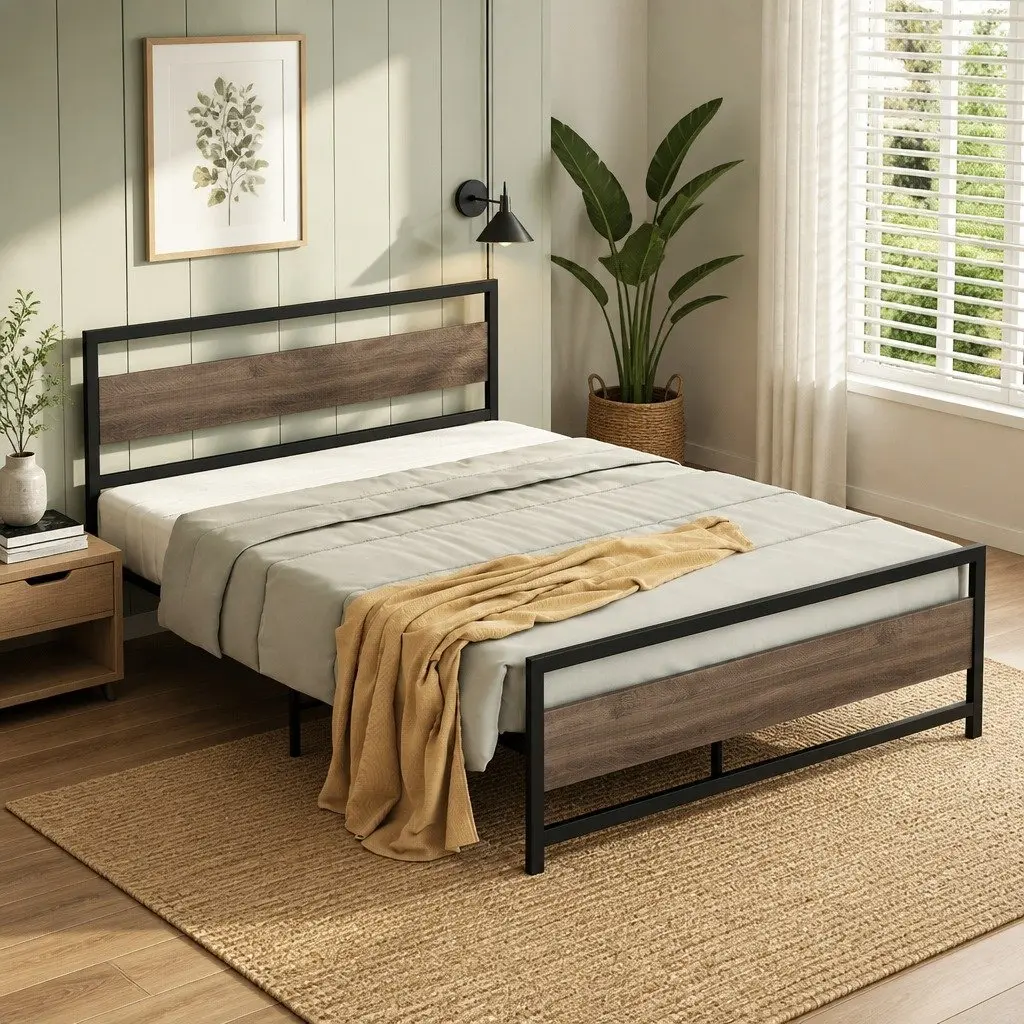 Industrial Double Size Bed Frame with Sturdy Metal Base