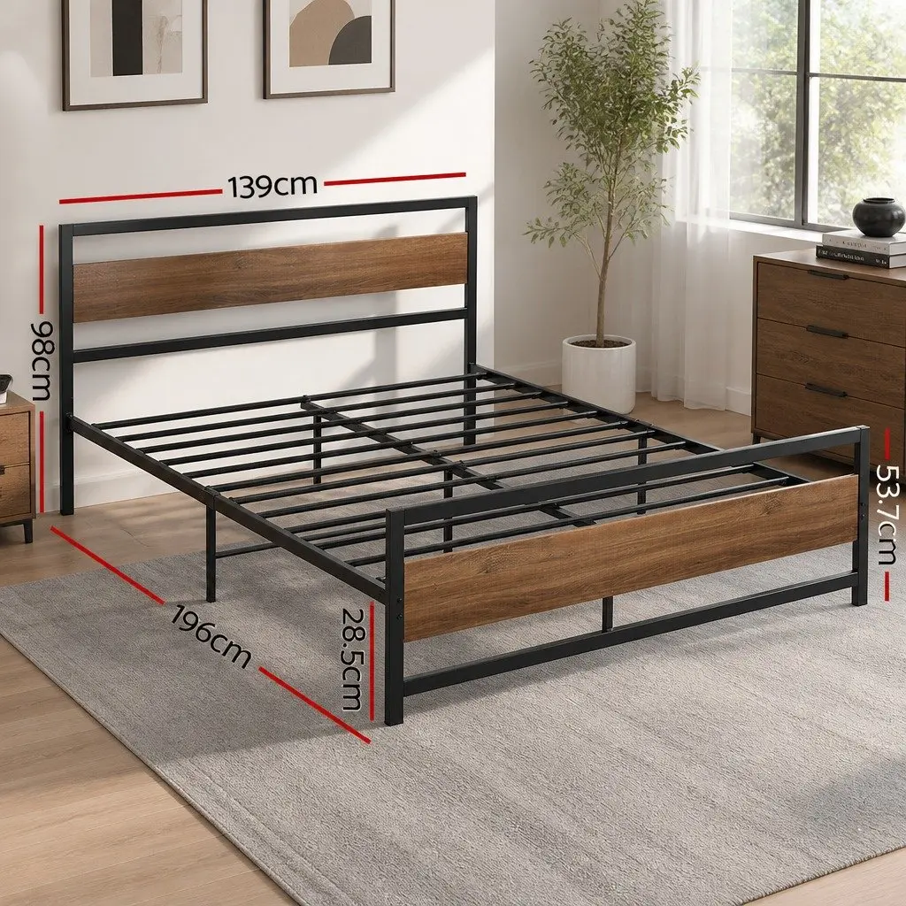 Industrial Double Size Bed Frame with Sturdy Metal Base