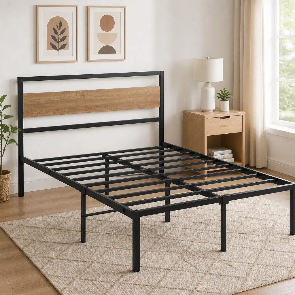 Industrial Double Size Bed Frame with Sturdy Metal Base