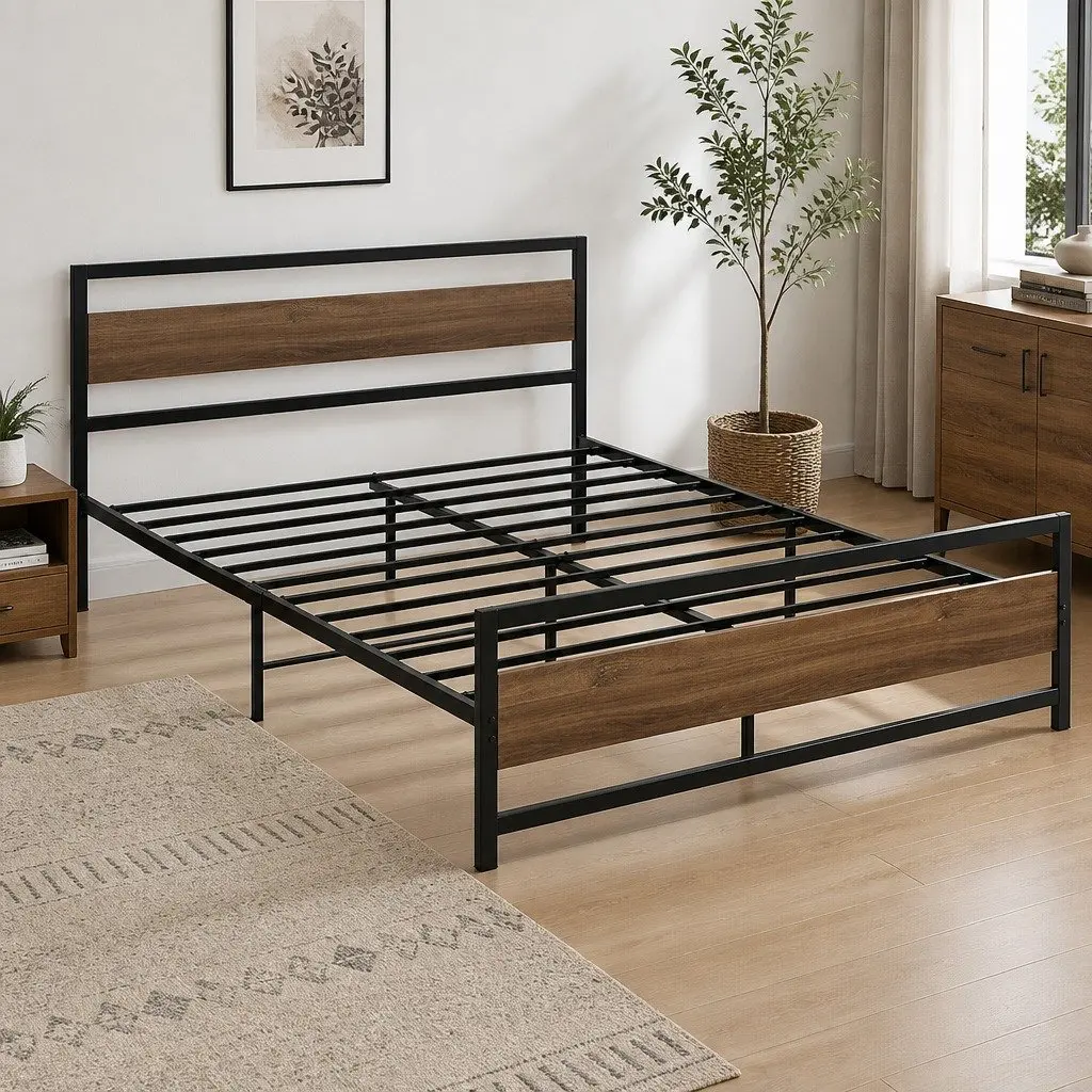 Industrial Double Size Bed Frame with Sturdy Metal Base