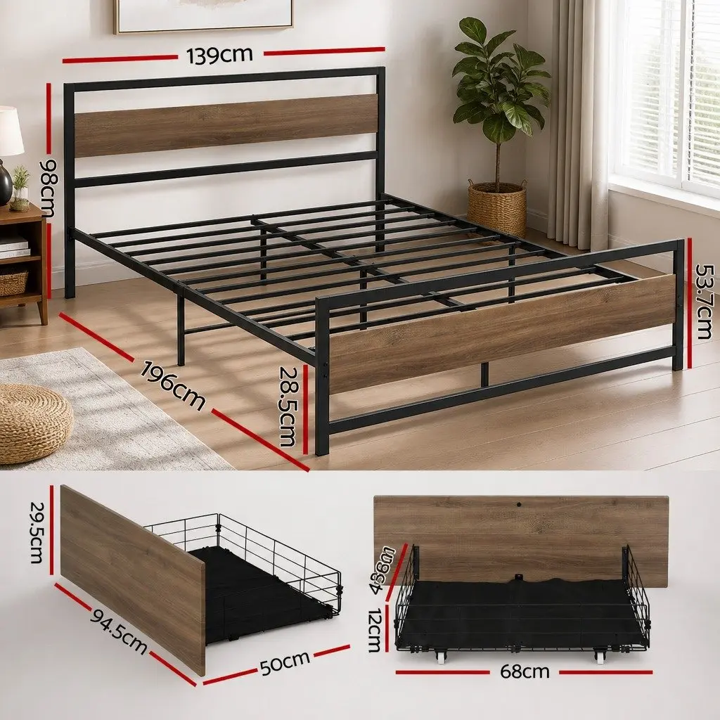 Metal Double Bed Frame with Storage Drawers