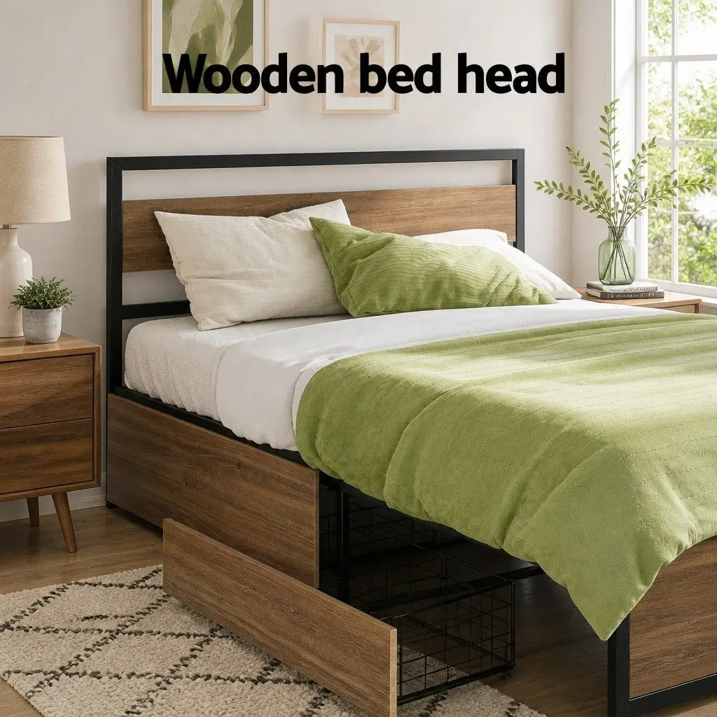 Metal Double Bed Frame with Storage Drawers