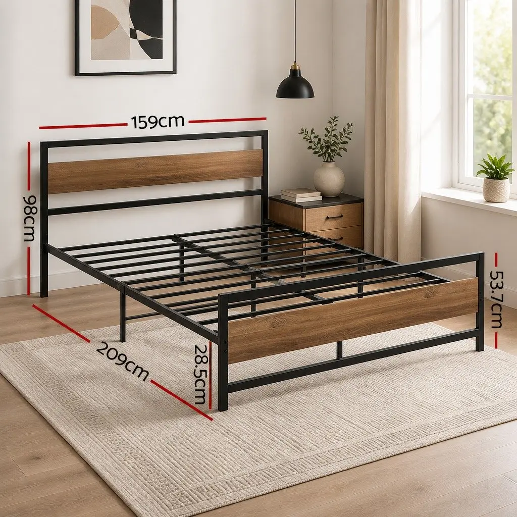 Queen Size Bed Frame with Metal Base in Black