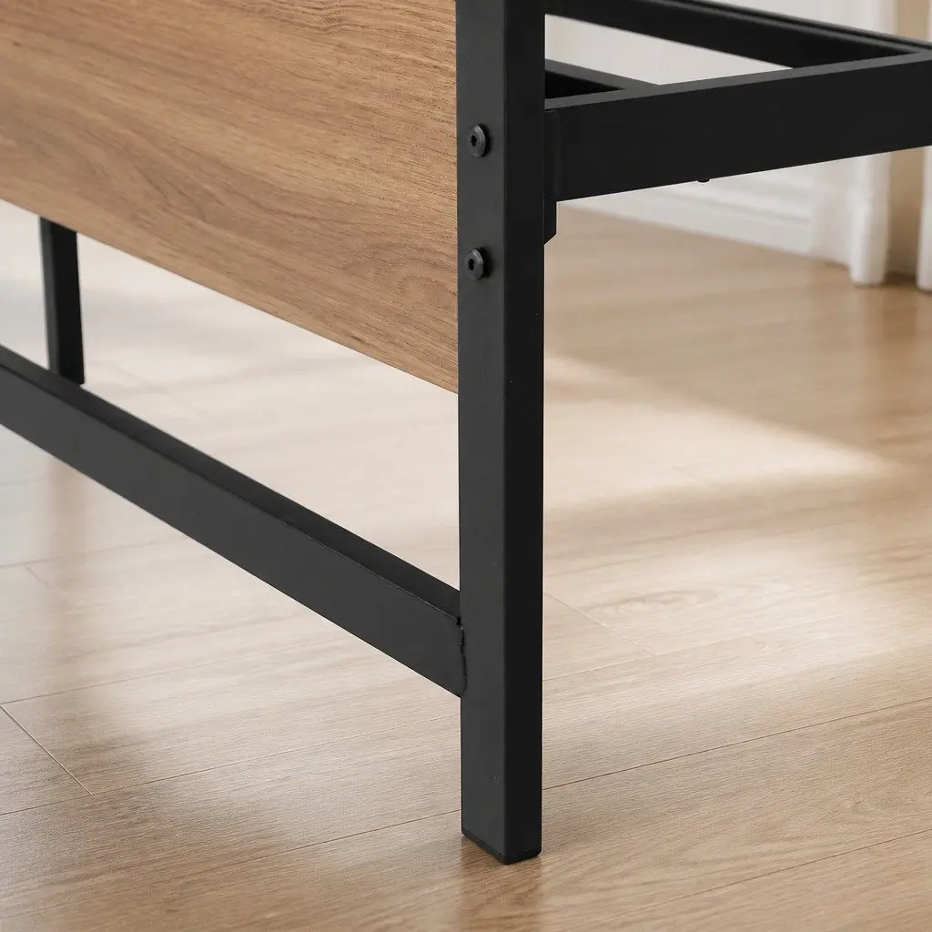 Queen Size Bed Frame with Metal Base in Black