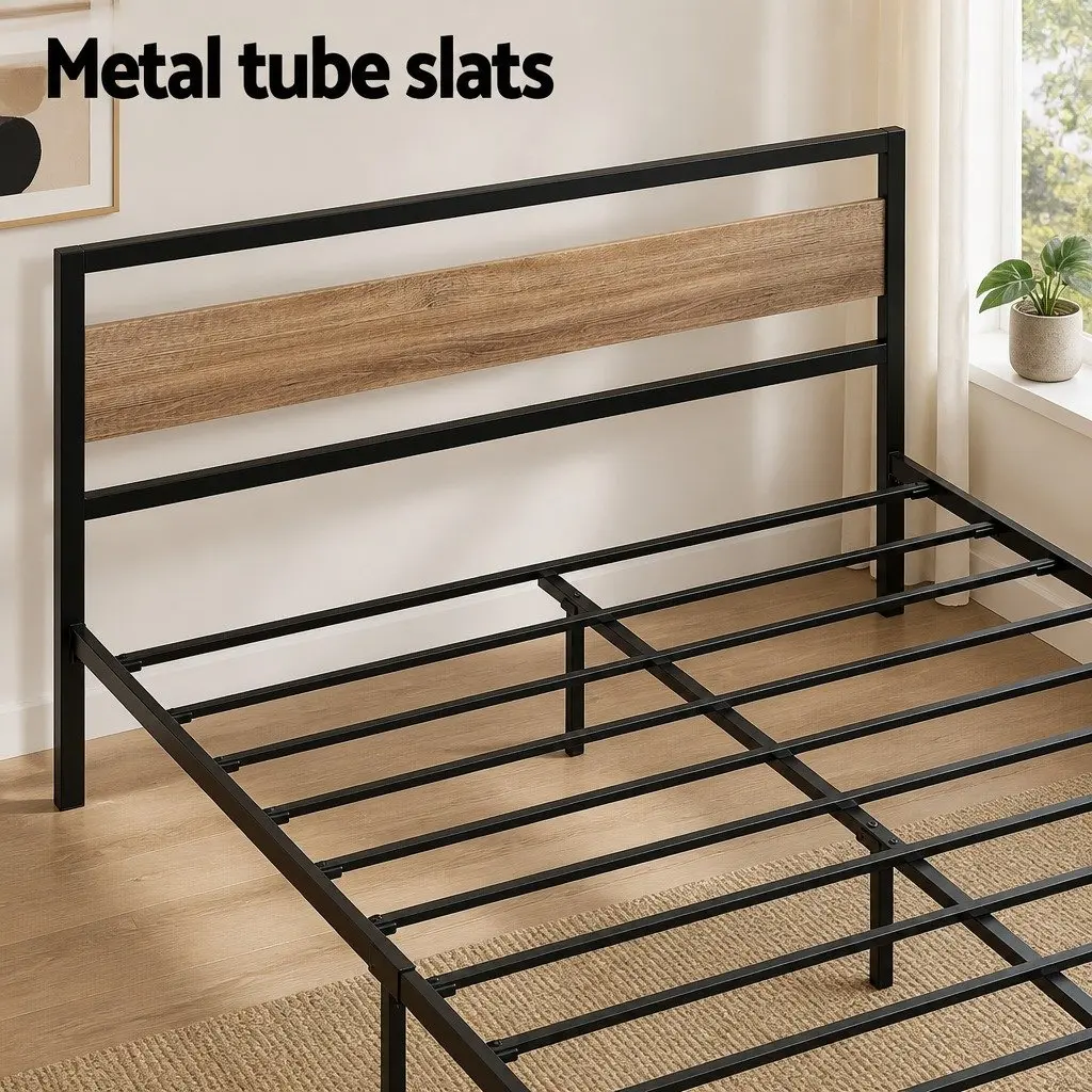 Queen Size Bed Frame with Metal Base in Black